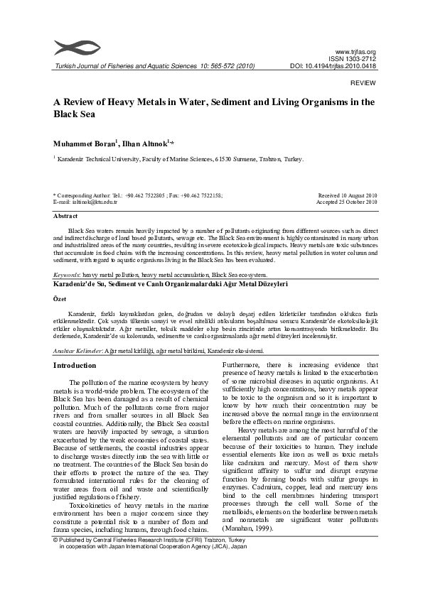 (PDF) A Review of Heavy Metals in Water, Sediment and Living Organisms ...