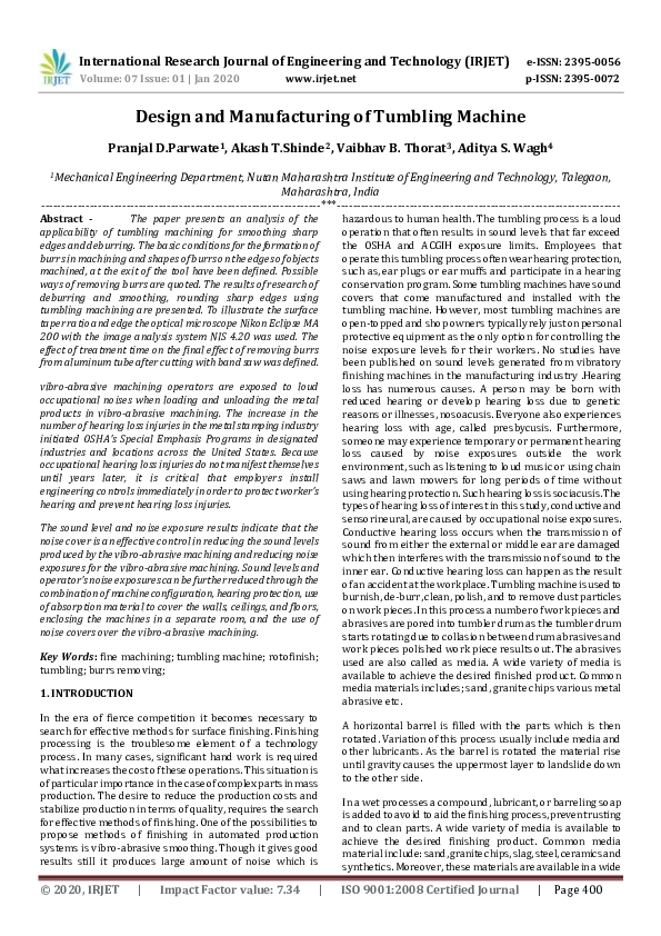 (PDF) Design and Manufacturing of Tumbling Machine