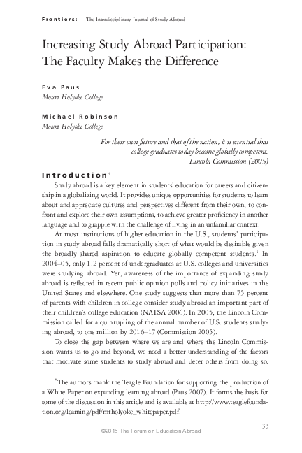(PDF) Increasing Study Abroad Participation: Faculty Make the Difference