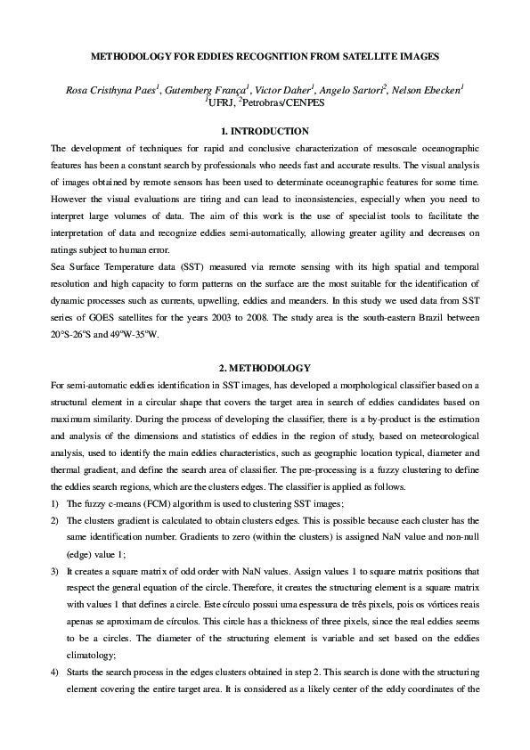 (PDF) Methodology for eddies recognition from satellite images