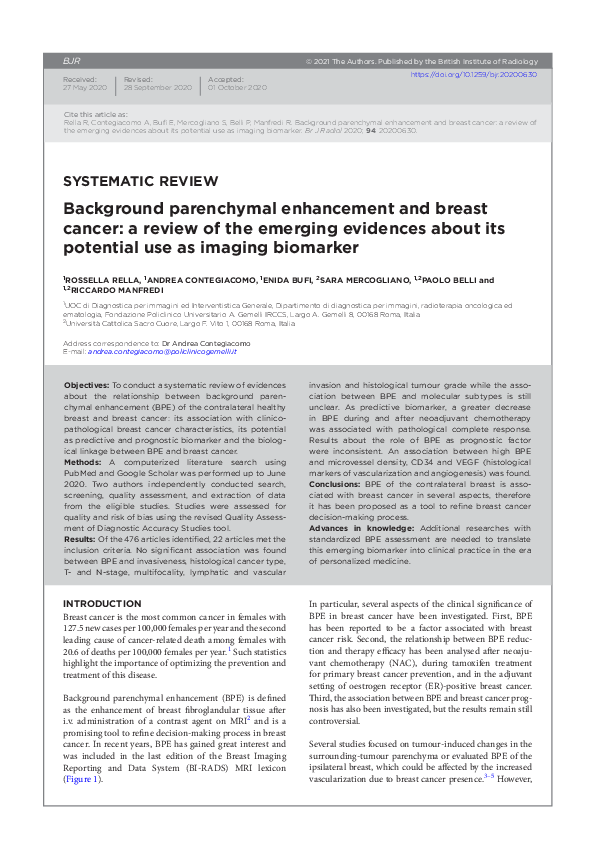 (PDF) Background parenchymal enhancement and breast cancer a review of