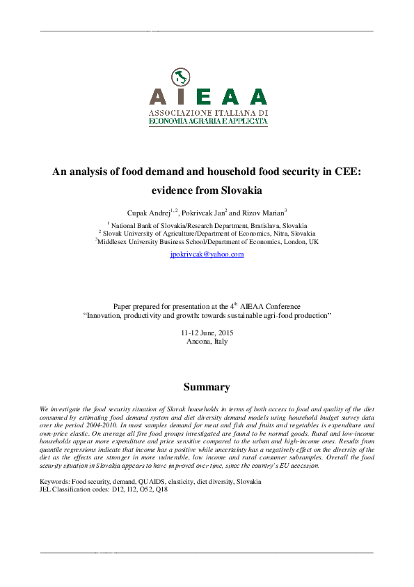 (PDF) An analysis of food demand and household food security in CEE ...