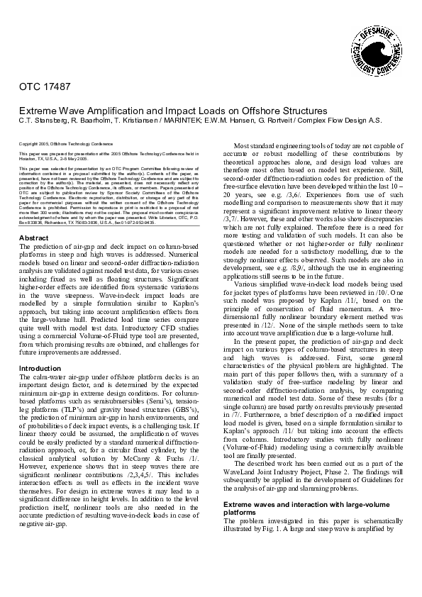 (PDF) Extreme Wave Amplification And Impact Loads On Offshore Structures