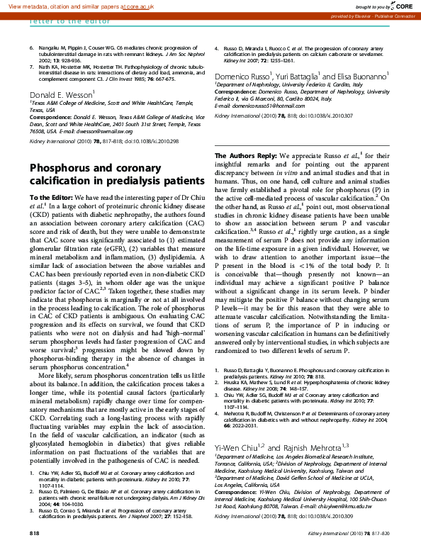 (PDF) Phosphorus and coronary calcification in predialysis patients