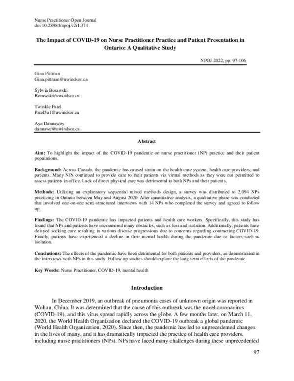 (PDF) Impact of COVID-19 on Nurse Practitioner Practice and Patient ...
