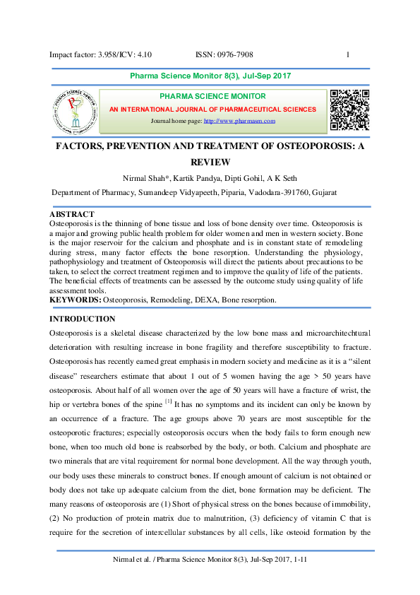 pdf factors prevention and treatment of osteoporosis a review