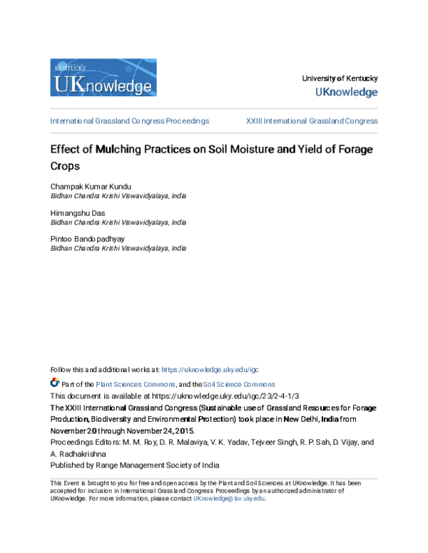 (PDF) Effect of Mulching Practices on Soil Moisture and Yield of Forage ...