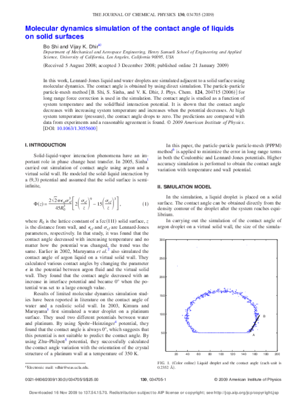 (PDF) Molecular dynamics simulation of the contact angle of liquids on ...