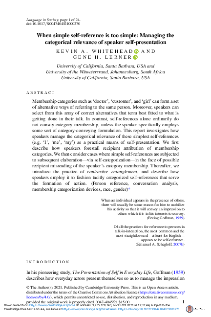 (PDF) When simple self-reference is too simple: Managing the ...