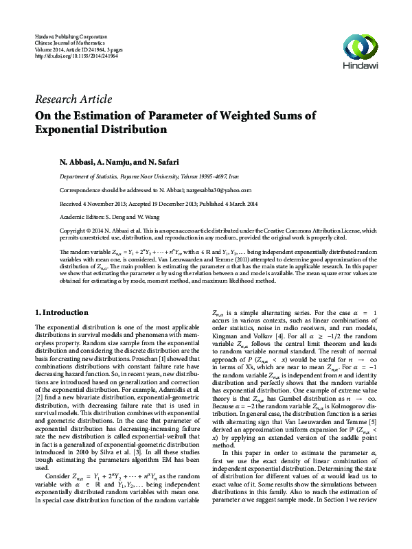 (PDF) On the Estimation of Parameter of Weighted Sums of Exponential ...