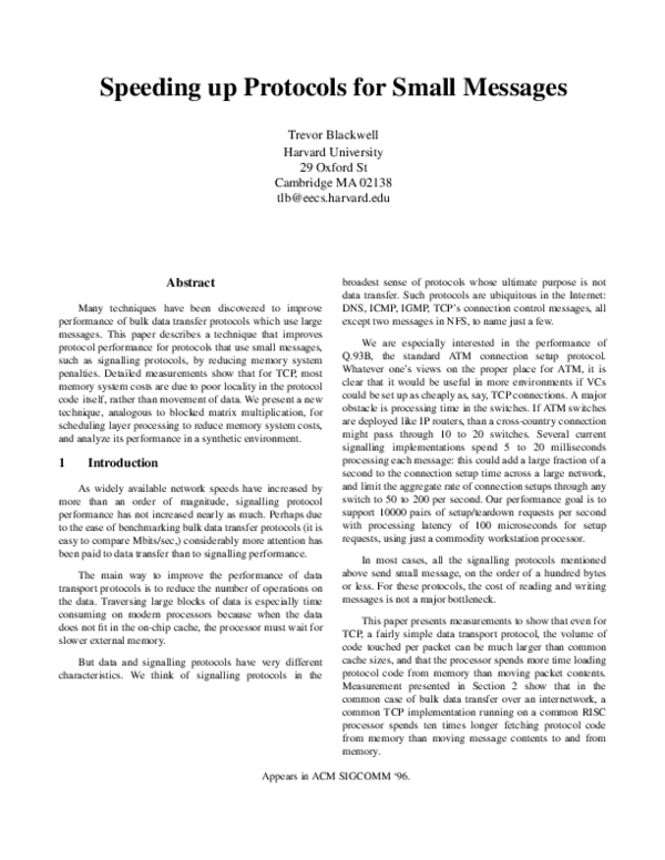 (PDF) Speeding up protocols for small messages
