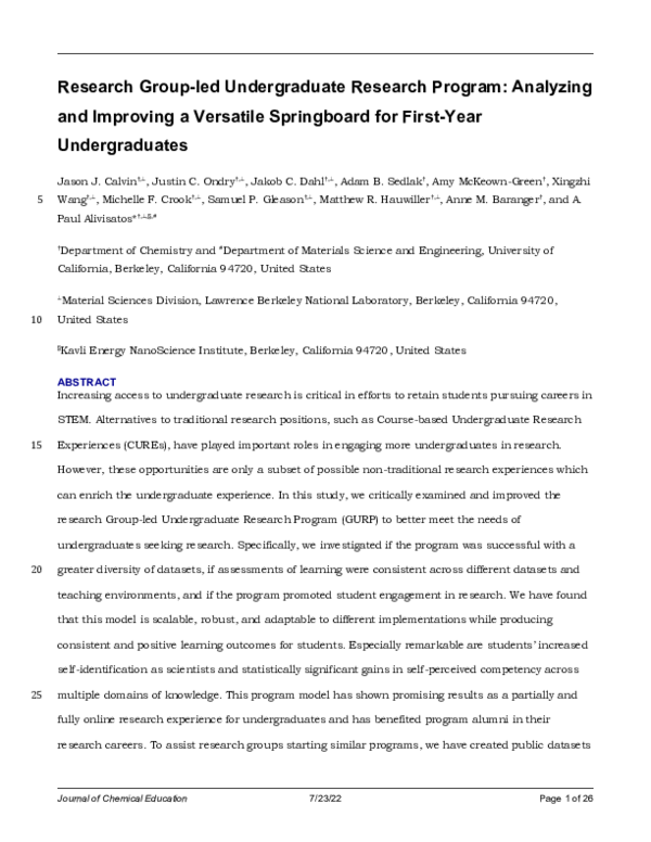 (DOC) Research Group-Led Undergraduate Research Program: Analyzing and ...