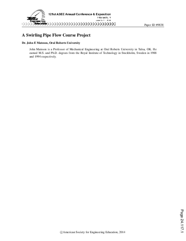 (PDF) A Swirling Pipe Flow Course Project