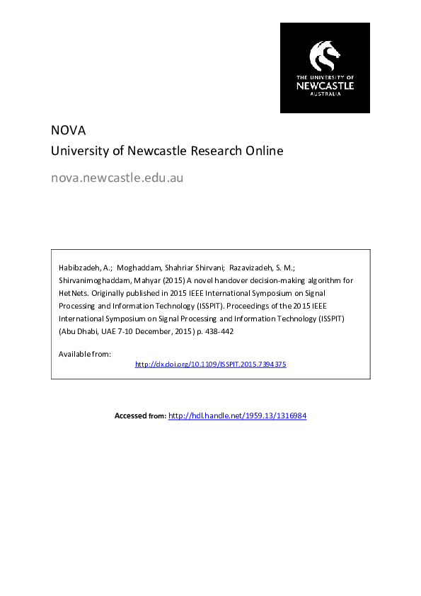 (PDF) A novel handover decision-making algorithm for HetNets