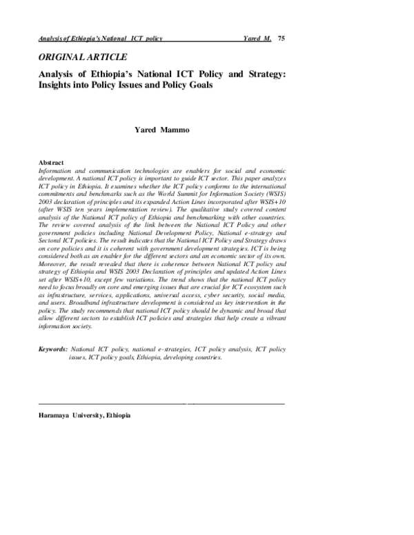 (PDF) Analysis of Ethiopia’s national ICT policy and strategy: insights ...