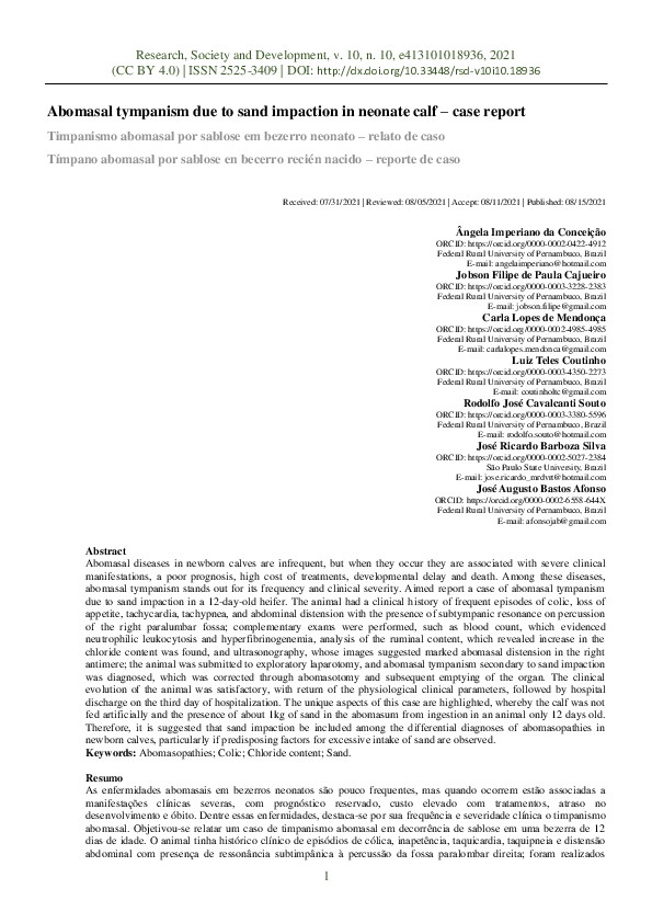 (PDF) Timpanismo abomasal por sablose em bezerro neonato relato de
