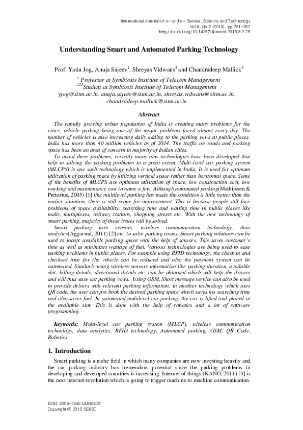 (PDF) Understanding Smart and Automated Parking Technology