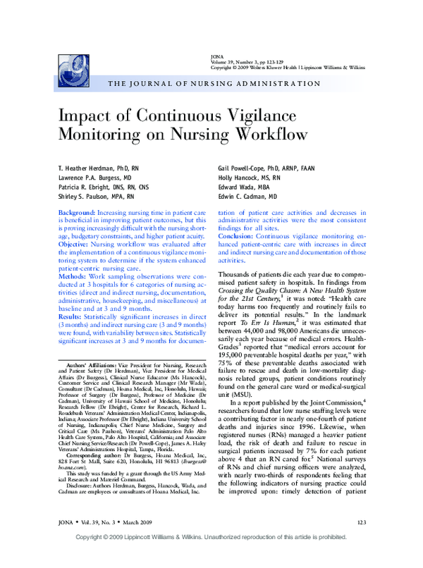 (PDF) Impact of Continuous Vigilance Monitoring on Nursing Workflow ...