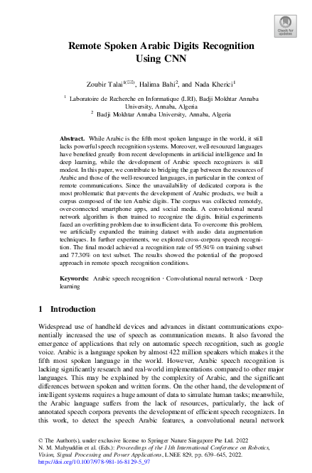 (PDF) Remote Spoken Arabic Digits Recognition Using CNN