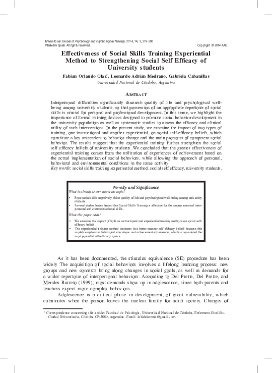 (PDF) Effectiveness of Social Skills Training experiential method to ...