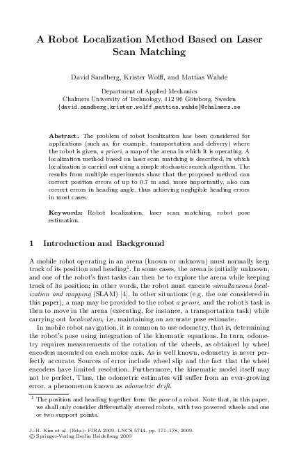 (PDF) A Robot Localization Method Based on Laser Scan Matching