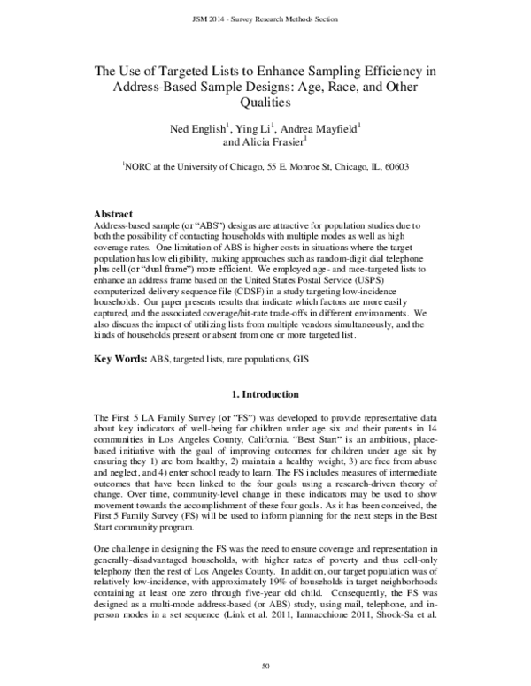 (PDF) The Use of Targeted Lists to Enhance Sampling Efficiency in ...