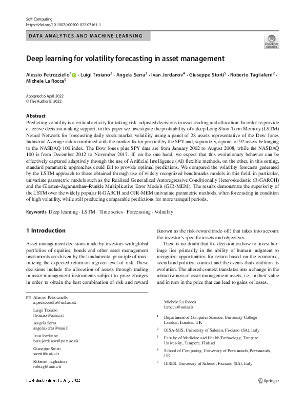 (PDF) Deep learning for volatility forecasting in asset management