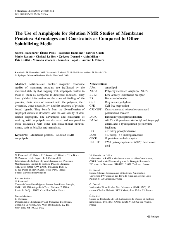 (PDF) The Use of Amphipols for Solution NMR Studies of Membrane ...