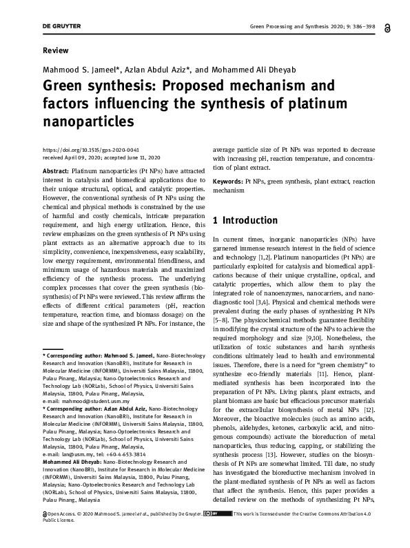 (PDF) Green synthesis: Proposed mechanism and factors influencing the ...
