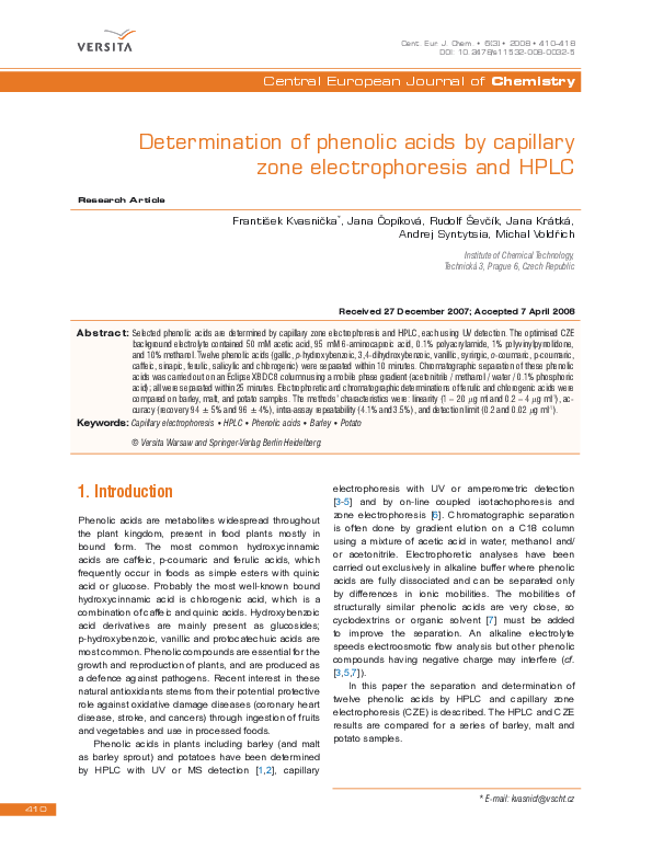(PDF) Determination of phenolic acids by capillary zone electrophoresis ...