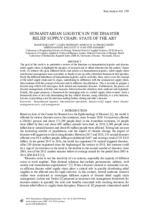 (PDF) Humanitarian Logistics in the Disaster Relief Supply Chain: State ...