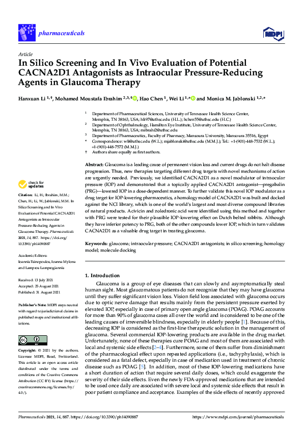 (PDF) In Silico Screening and In Vivo Evaluation of Potential CACNA2D1 ...