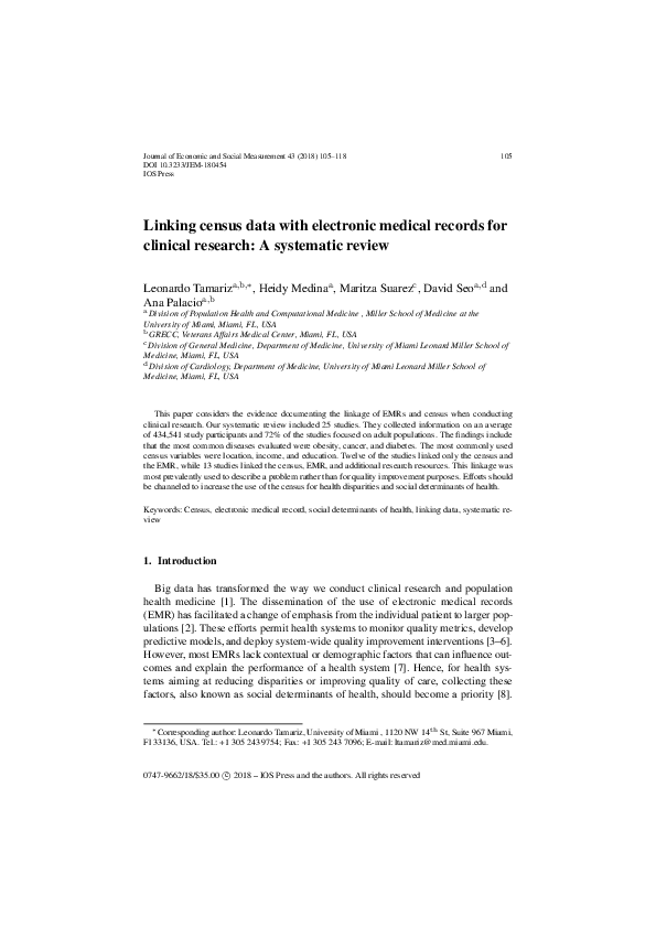 (PDF) Linking census data with electronic medical records for clinical ...