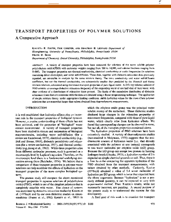 (PDF) Transport properties of polymer solutions. A comparative approach