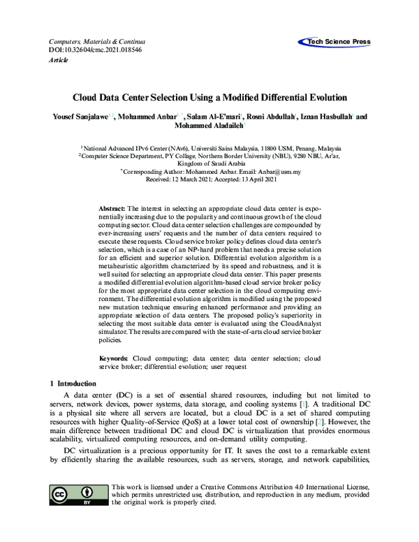 (PDF) Cloud Data Center Selection Using a Modified Differential Evolution