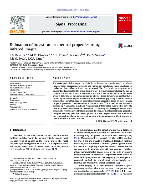 (PDF) Estimation of breast tumor thermal properties using infrared images