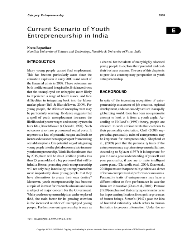 (PDF) Current Scenario of Youth Entrepreneurship in India