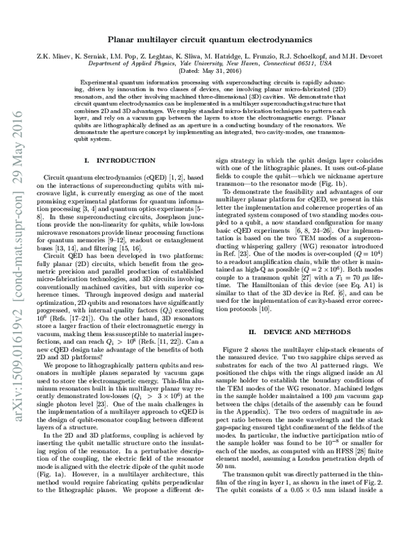 (PDF) Planar Multilayer Circuit Quantum Electrodynamics