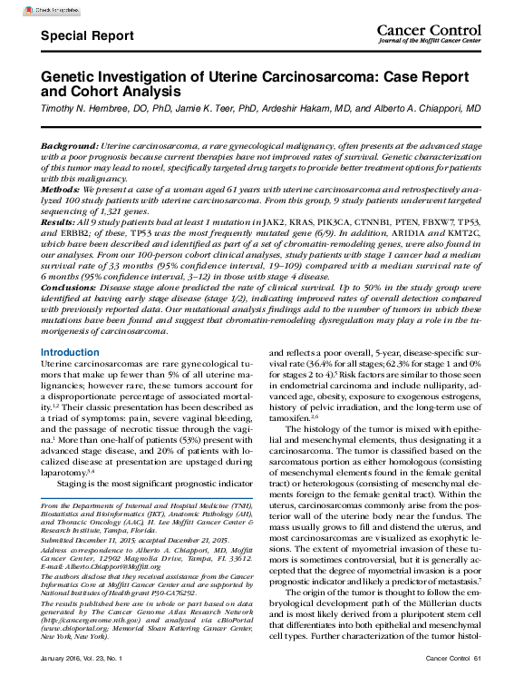 (PDF) Genetic Investigation of Uterine Carcinosarcoma: Case Report and ...