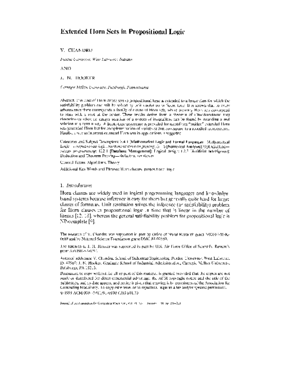 (PDF) Extended Horn sets in propositional logic