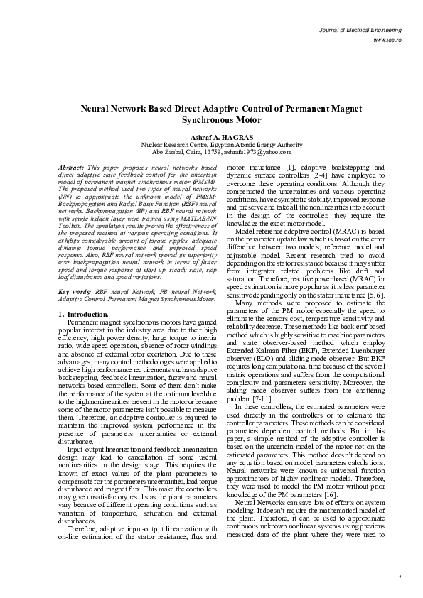 (PDF) Neural Network Based Direct Adaptive Control of Permanent Magnet ...