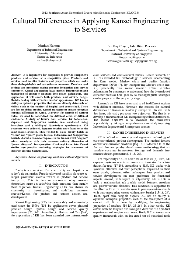 (PDF) Cultural differences in applying Kansei Engineering to services