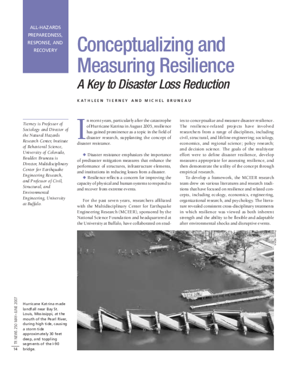 (PDF) Conceptualizing and measuring resilience: a key to disaster loss ...