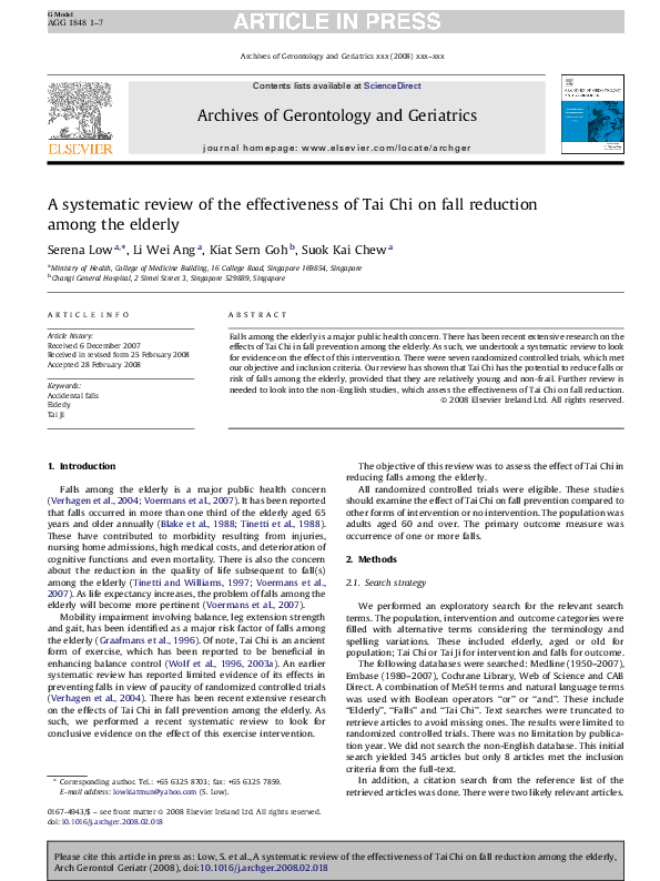 (PDF) A systematic review of the effectiveness of Tai Chi on fall ...