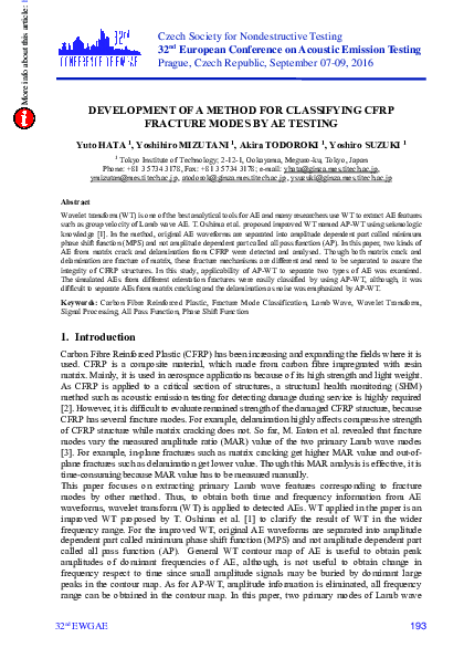 (PDF) Development of a Method for Classifying CFRP Fracture Modes by Ae ...