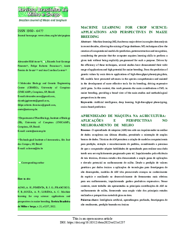 (PDF) Machine Learning for Crop Science: Applications and Perspectives ...