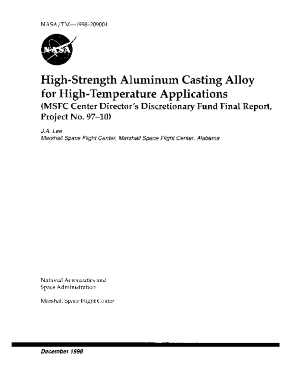 (PDF) High-Strength Aluminum Casting Alloy for High-Temperature ...