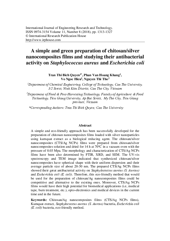 (PDF) A simple and green preparation of chitosan / silver ...