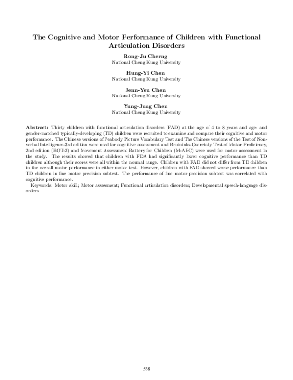 (PDF) The Cognitive and Motor Performance of Children with Functional ...