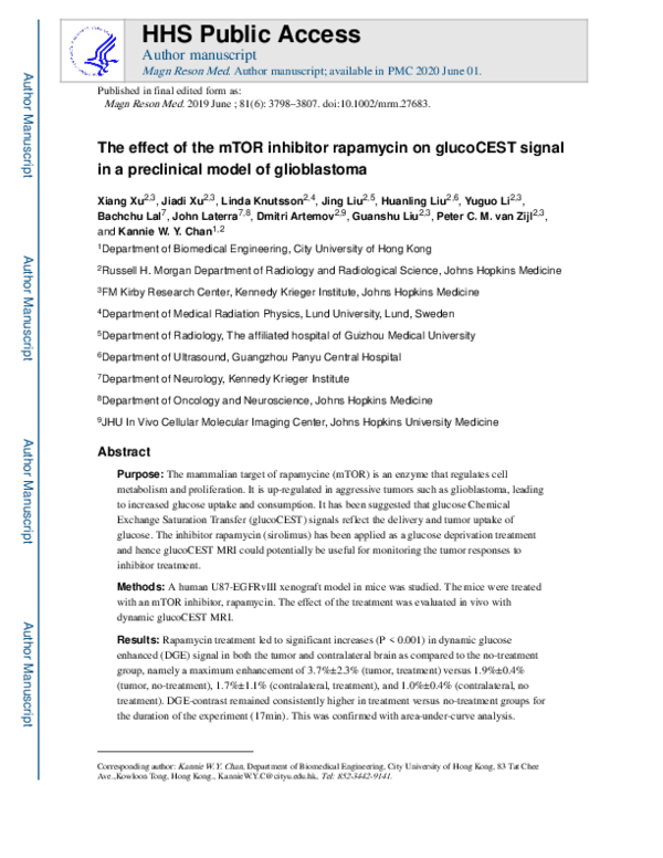 (PDF) The effect of the mTOR inhibitor rapamycin on glucoCEST signal in ...